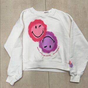 Zara White Sweatshirt with Smiley Graphics